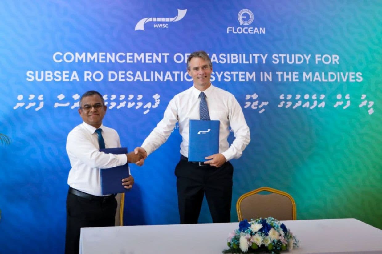 އެމްޑަބްލިއުއެސްސީ އާއި ނޯވޭގެ ކުންފުންޏަކާއި ދެމެދު އެއްބަސްވުމެއްގައި ސޮއި ކުރަނީ. / ފޮޓޯ: އެމްޑަބްލިއުއެސްސީ