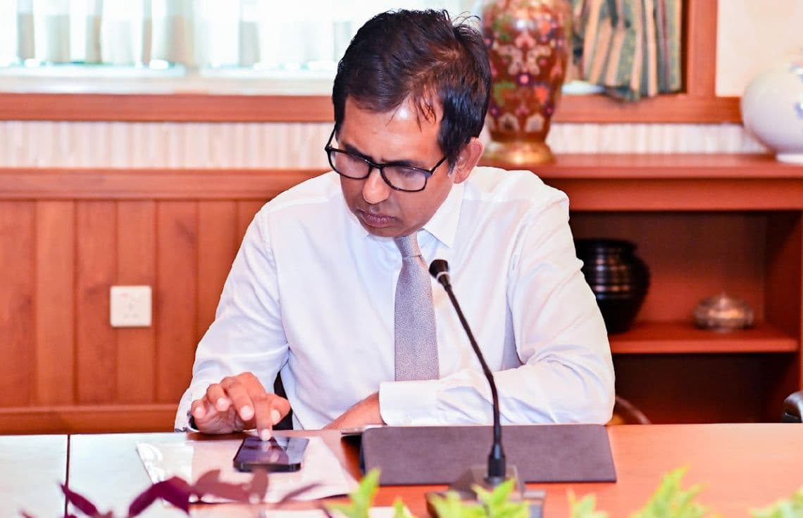 އިގްތިސާދީ ތަރައްގީއާއި ވިޔަފާރިއާބެހޭ ވަޒީރު މުޙައްމަދު ސަޢީދު: ސައީދު ވިދާޅުވީ ޗައިނާއިން އެތެރެކުރާ ދުންފަތަށް ޑިއުޓީ ނަގާނެ ކަމަށް. / ފޮޓޯ: ޚުލާސާ
