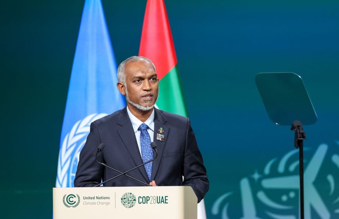 ރައީސް މުޢިއްޒު ކޮޕް28ޔޫއޭއީގައި 5 މިލިޔަން ގަސް އިންދުމުގެ ޕްރޮގްރާމުގެ ވާހަކަފުޅު ދައްކަވަނީ/ ފޮޓޯ: ރައީސް އޮފީސް