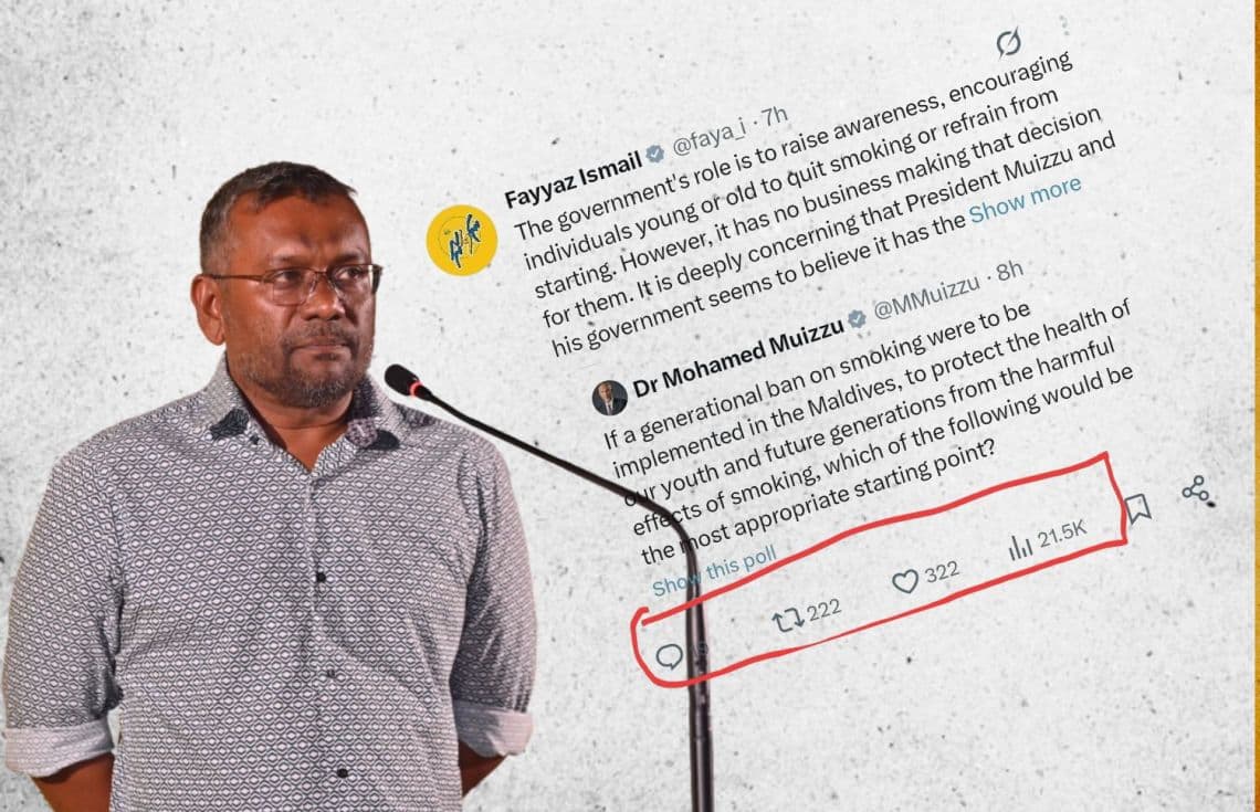 ފައްޔާޒު އިސްމާއިލް. އޭނާ އެކްސްގެ ޕޯސްޓުތަކަށް ލައިކް/ރިޓްވީޓު ގަންނަކަން ފަޅާއަރައިފި. / އާޓްވޯކް: ޚުލާސާ