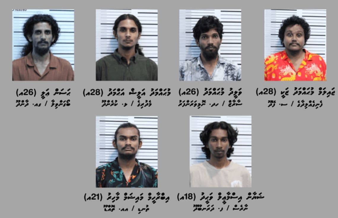 މަސްތުވާތަކެއްޗާ ގުޅިގެން ހައްޔަރުކުރި 6 މީހުން. / ފޮޓޯ: ފުލުހުން