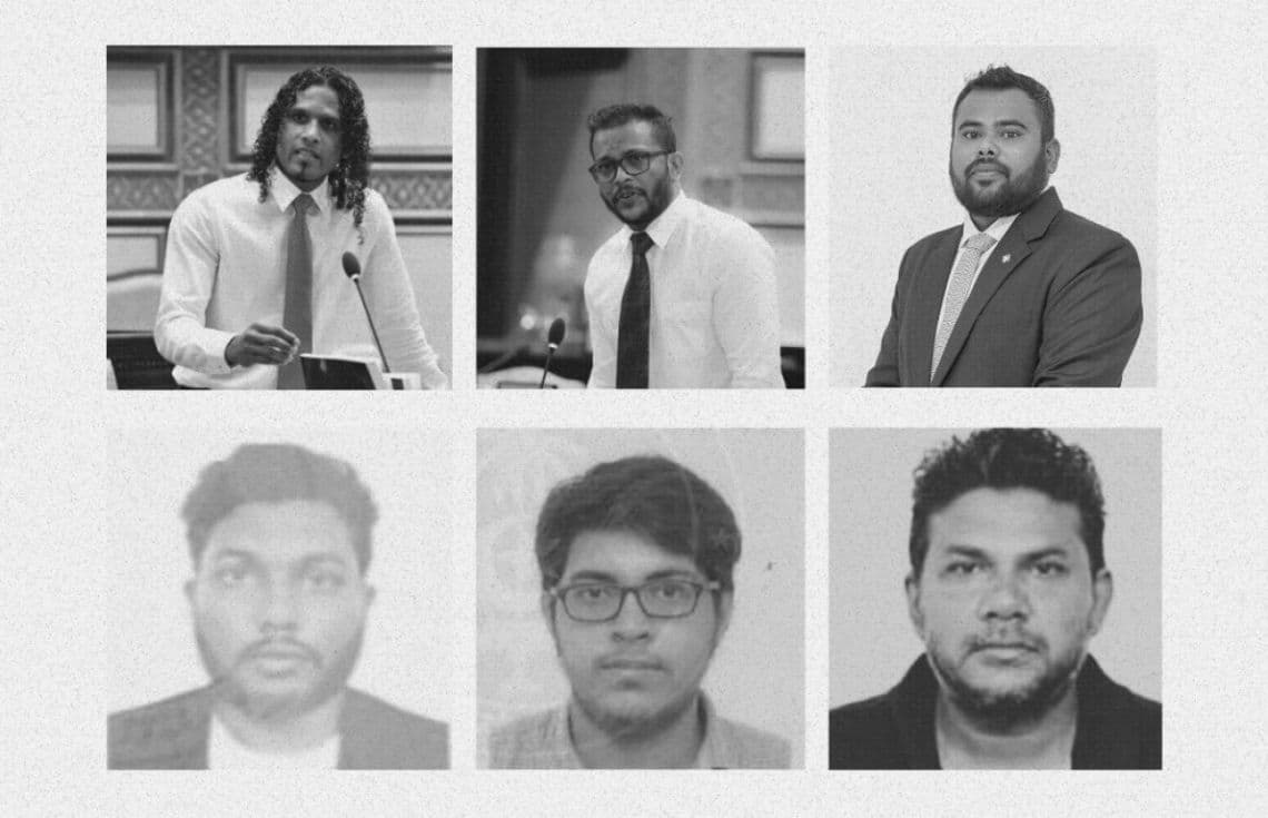 އެމްޑީޕީގެ މުޒާހަރާގައި ހައްޔަރުކުރި މެމްބަރުން. މި ހަ މެމްބަރުން މިއަދު ވަނީ ދޫކޮށްލައިފަ--- ފޮޓޯ: އެމްޑީޕީ