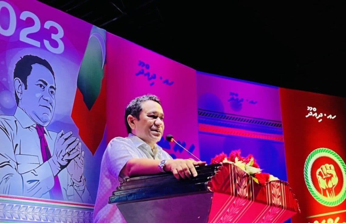 ކުރީގެ ރައީސް ޔާމީން އަބްދުލްގައްޔޫމް 2022 ވަނަ އަހަރު ދިއްދޫއަށް ކުރެއްވި ދަތުރުގެ ތެރެއިން---ފޮޓޯ: ޕީޕީއެމް