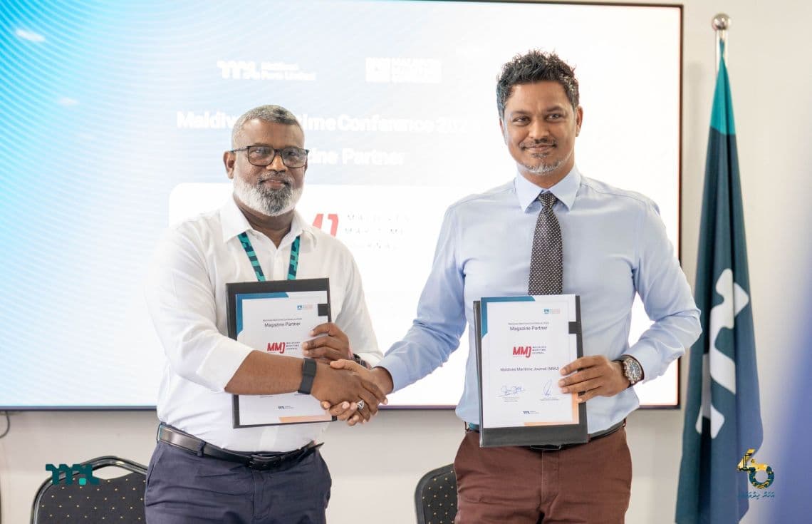 "މޯލްޑިވްސް މެރިޓައިމް ކޮންފަރެންސް" ބޭއްވުމަށް ސޮއި ކުރި ރަސްމިއްޔާތުގެ ތެރޭއިން ---ފޮޓޯ: އެމްޕީއެލް