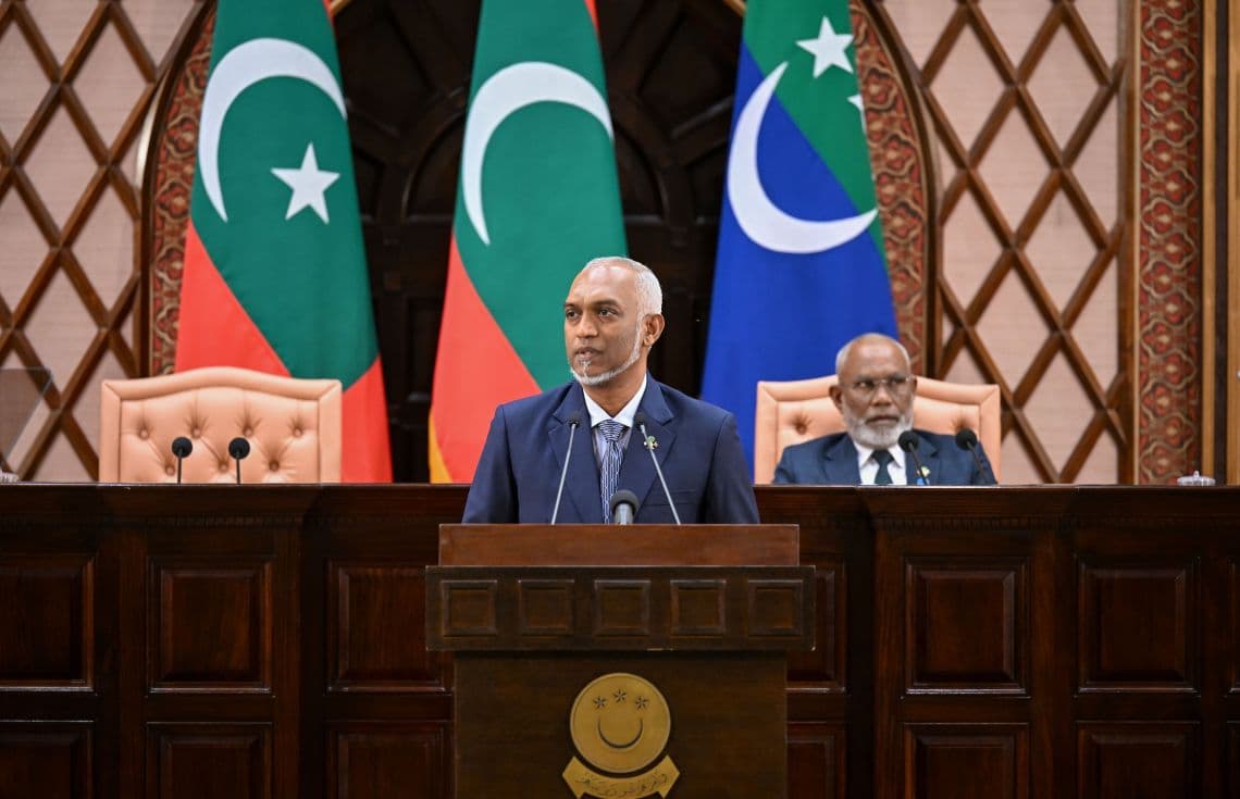 ރައީސް ޑރ. މުހައްމަދު މުއިއްޒު ރިޔާސީ ބަޔާން އިއްވަނީ--- ފޮޓޯ: ރައީސް އޮފީސް