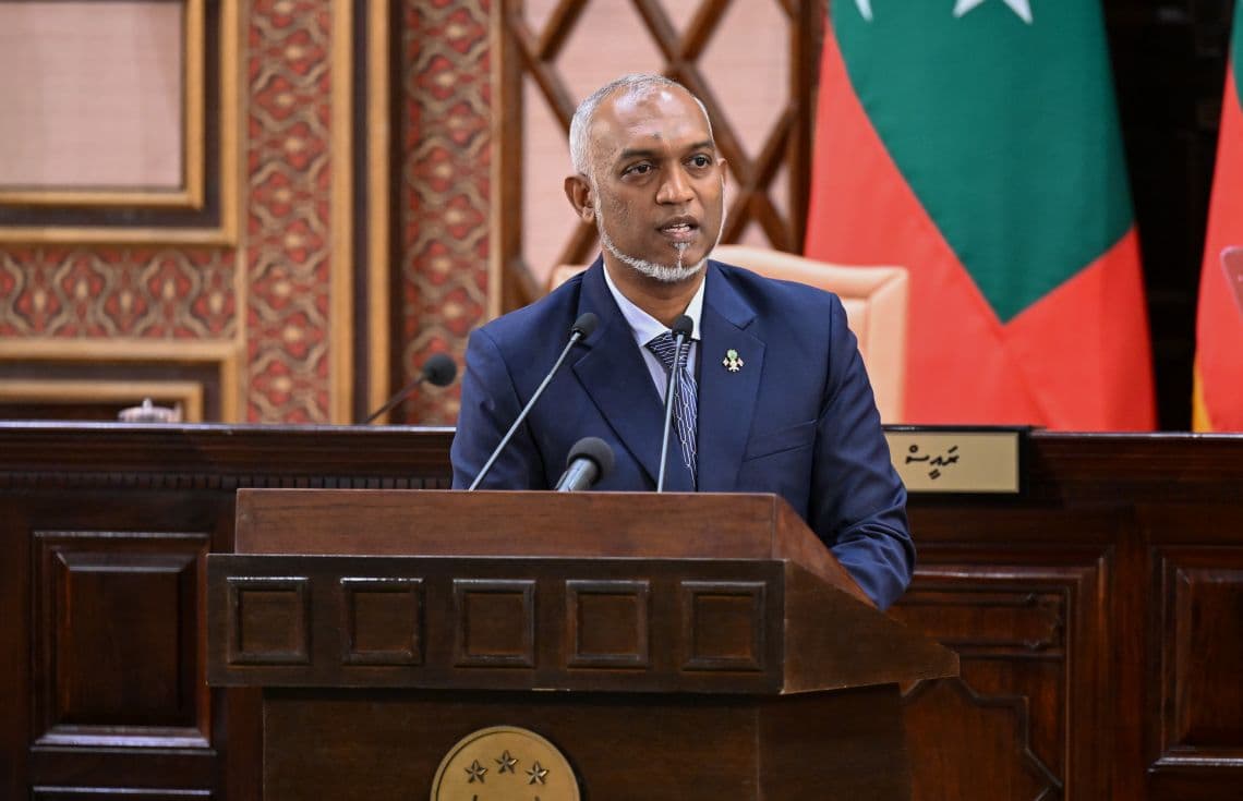 ރައީސް ޑރ. މުއިއްޒު ރިޔާސީ ބަޔާން އިއްވަނީ--- ފޮޓޯ: ރައީސް އޮފީސް