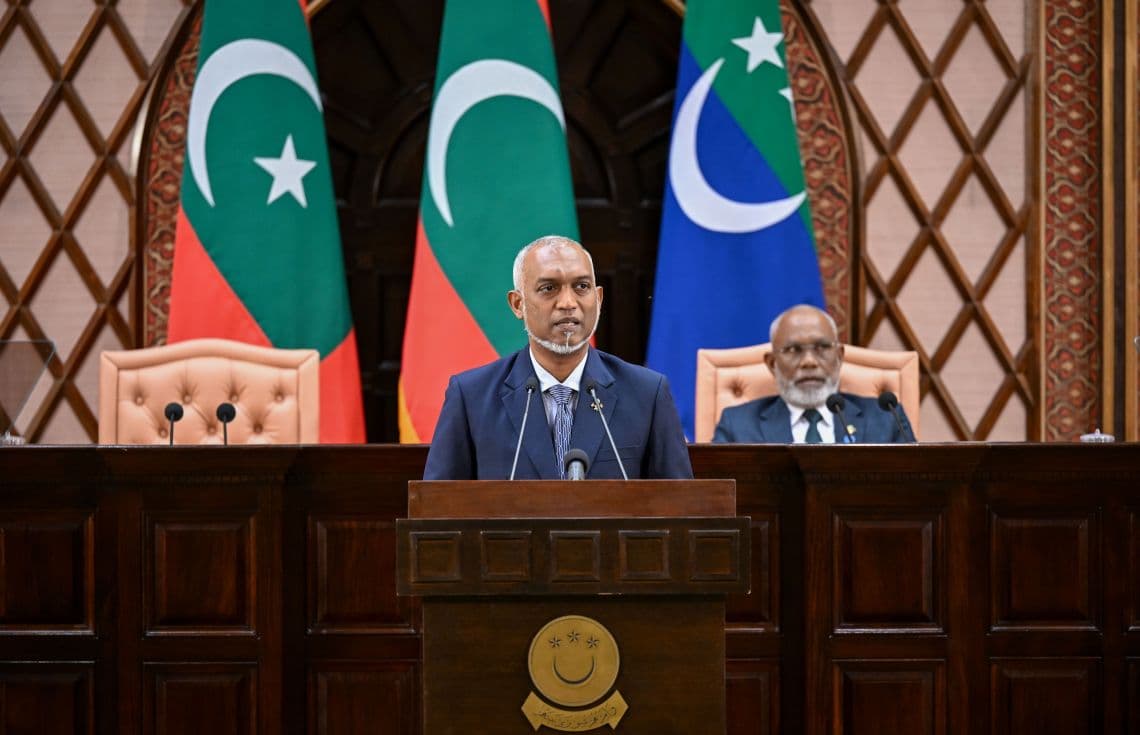 ރައީސުލްޖުމްހޫރިއްޔާ ޑޮކްޓަރ މުޙައްމަދު މުޢިއްޒު 2026ވަނަ އަހަރުގެ ރިޔާސީ ބަޔާން އިއްވަވަނީ/ ފޮޓޯ: ރައީސް އޮފީސް
