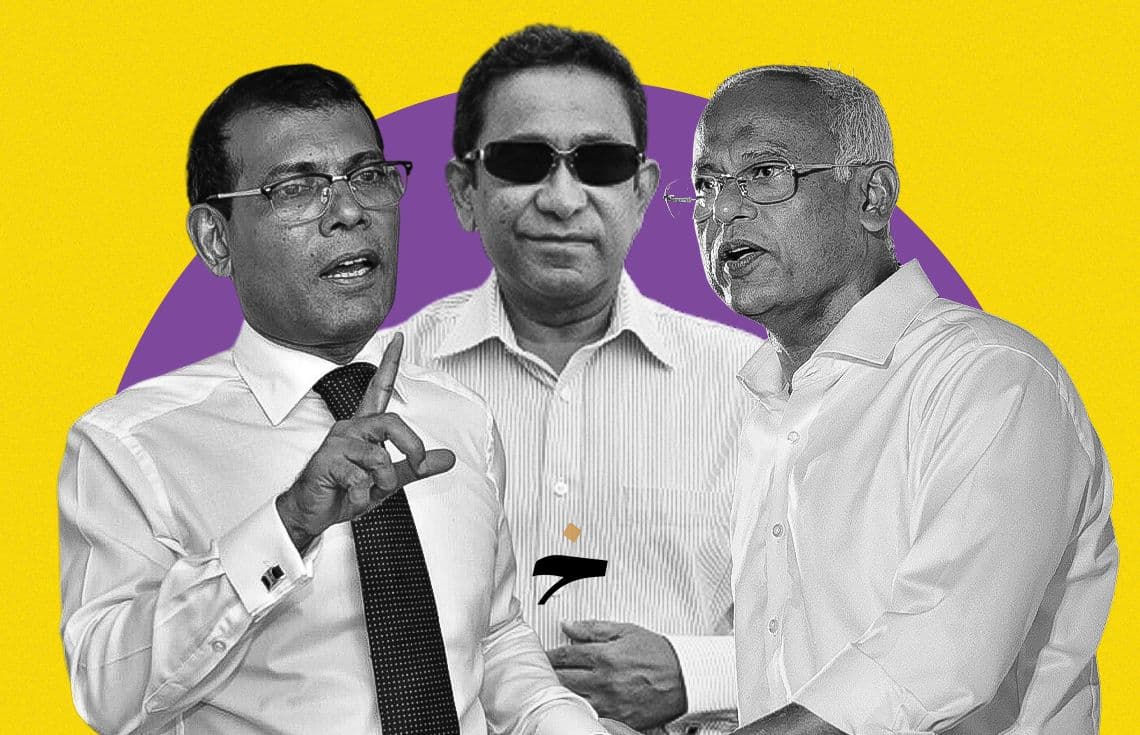 ކުރީގެ ތިން ރައީސުން ކަމަށްވާ ސާލިހު، ޔާމީން އަދި ނަޝީދު. / ޚުލާސާ ގްރެފިކްސް
