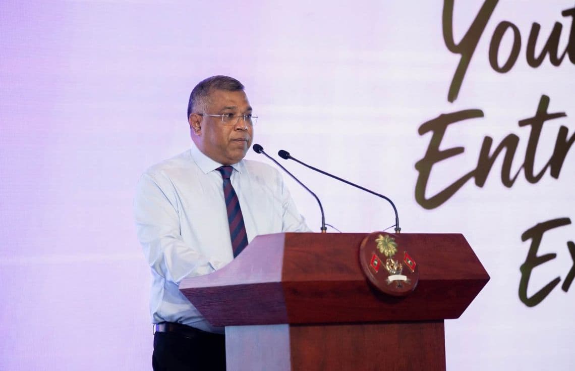 ބީއެމްއެލް ސީއީއޯ މުހައްމަދު ޝަރީފް "ޔޫތު އޮންޓްރަޕްރިނަރސް އެކްސްޕޯ" ހުޅުވުމުގެ ރަސްމިއްޔާތުގައި ވާހަކަދައްކަވަނީ/ ފޮޓޯ:ބީއެމްއެލް