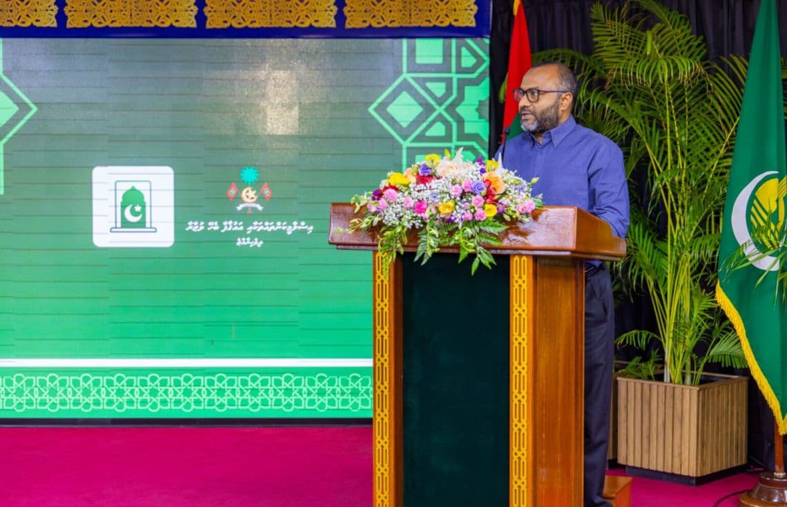 ޖަމްއިއްޔާތަކުގެ އަހަރީ ބައްދަލުވުމުގައި އިސްލާމީ ކަންތައްތަކާއި އައުގާފާ ބެހޭ މިނިސްޓަރު ޑރ. މުހައްމަދު ޝަހީމް އަލީ ސައީދު ވާހަކަފުޅުދެއްކެވުން | ފޮޓޯ: އިސްލާމިކް މިނިސްޓްރީ