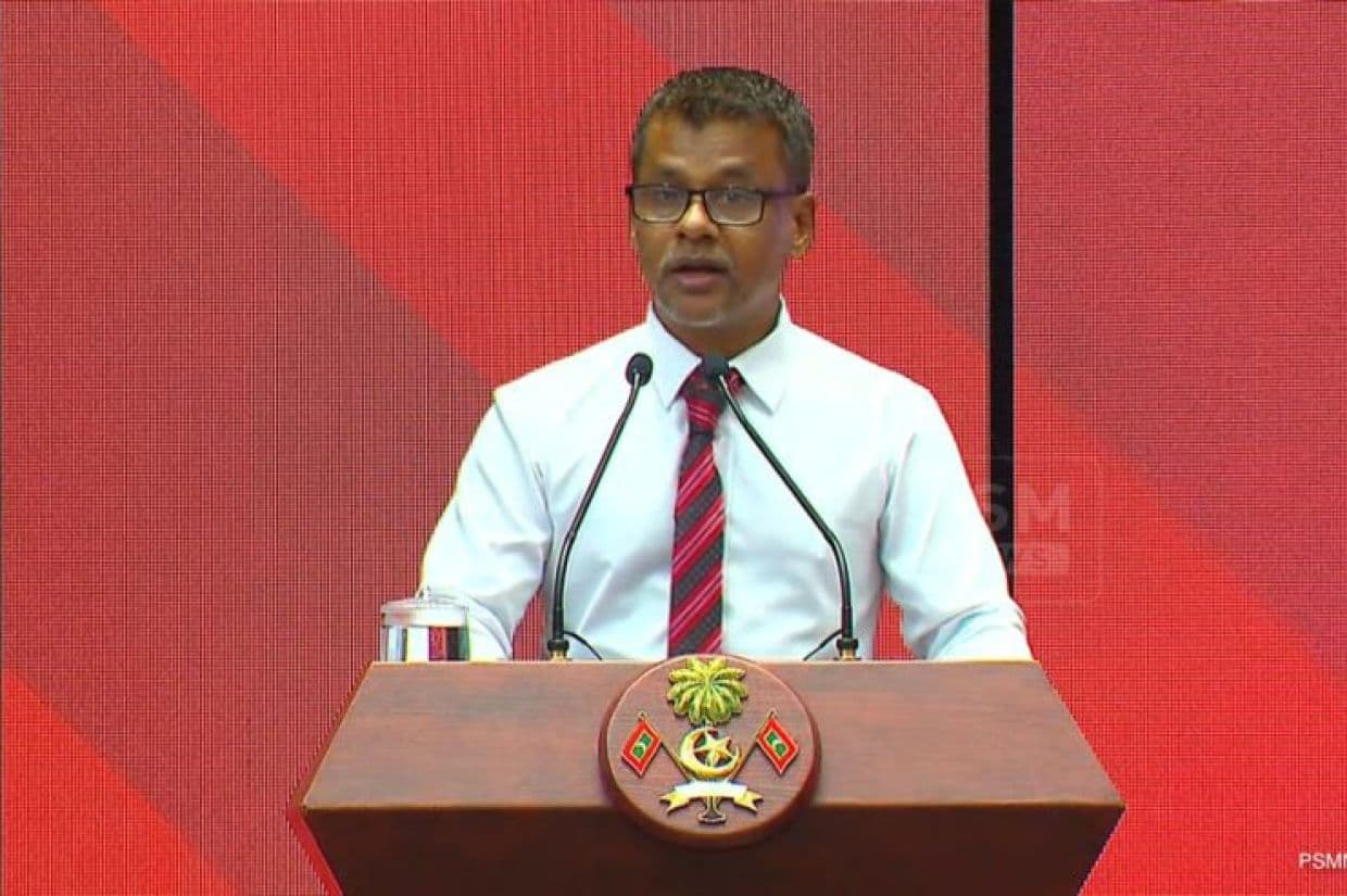 ތެލެސީމިއާ މާސްޓަ ޕްލޭން އިފްތިތާހު ކުރުމުގެ ރަސްމިއްޔާތުގައި ވަޒީރު އަބްދުﷲ ނާޒިމް / ފޮޓޯ: ޕީއެސްއެމް